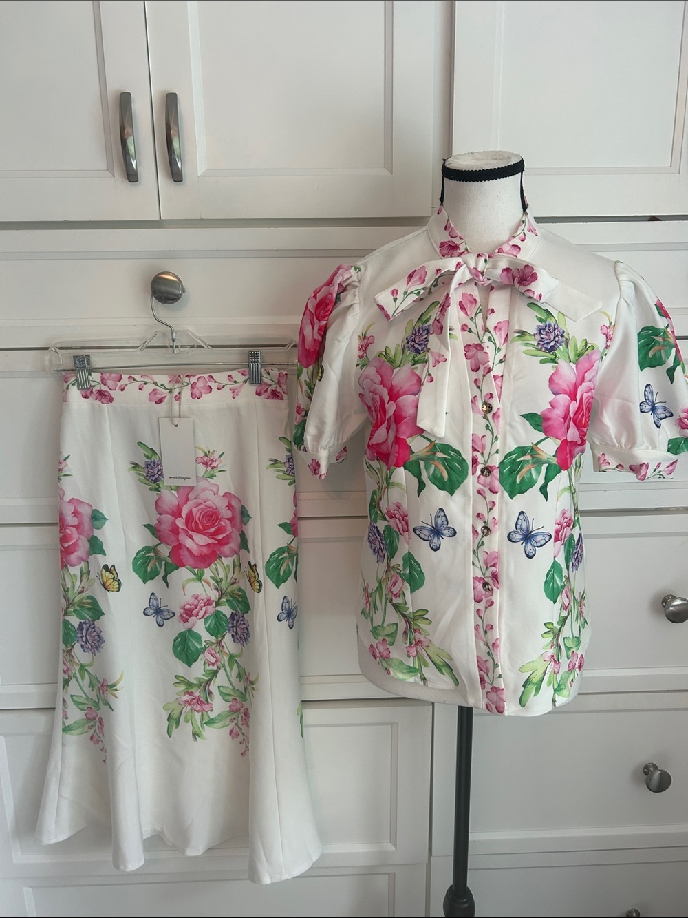 A. Peach Two set Shirt and Midi Skirt